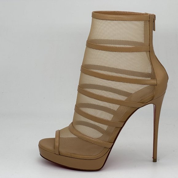 Christian Louboutin DOUX VOILE 120 Leather Mesh Platform Bootie Boot Heels - Picture 2 of 15